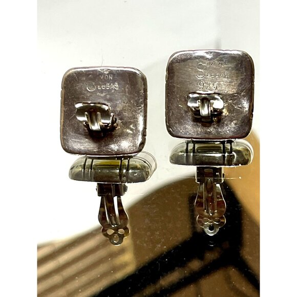 Simon Sebbag Signed .925 Chunky Square Rolled Bold Clips Topaz Center - Picture 6 of 8